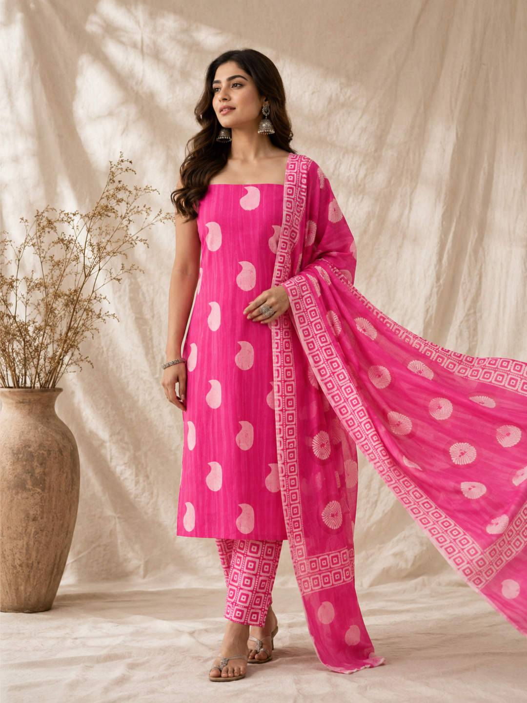Rani Gulab Buta Block Print | 3-Piece Unstitched Suit Set