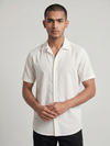 Khadi Pearl White Cuban Collar Half Sleeve  Shirt