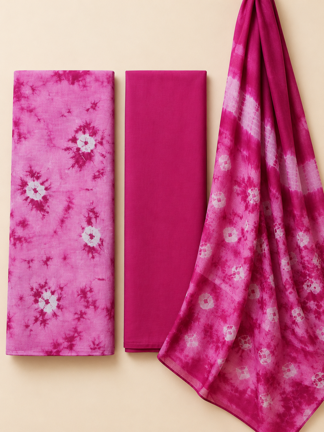 Pink Tie-Dye Shibori Print | 3-Piece Unstitched Suit Set