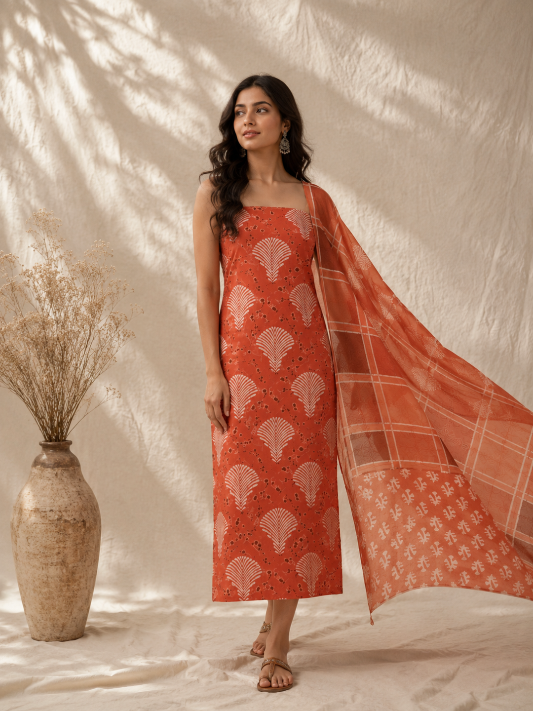 Terracotta Chevron Batik | 3-Piece Unstitched Suit Set