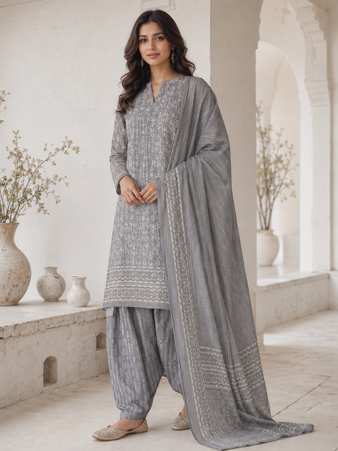 Grey Batik Abstract Motif | 3-Piece Unstitched Suit Set