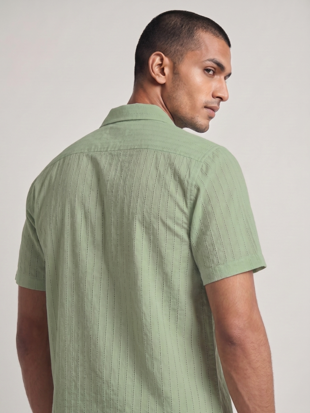 Khadi Fern Green Cuban Collar Half Sleeve Shirt