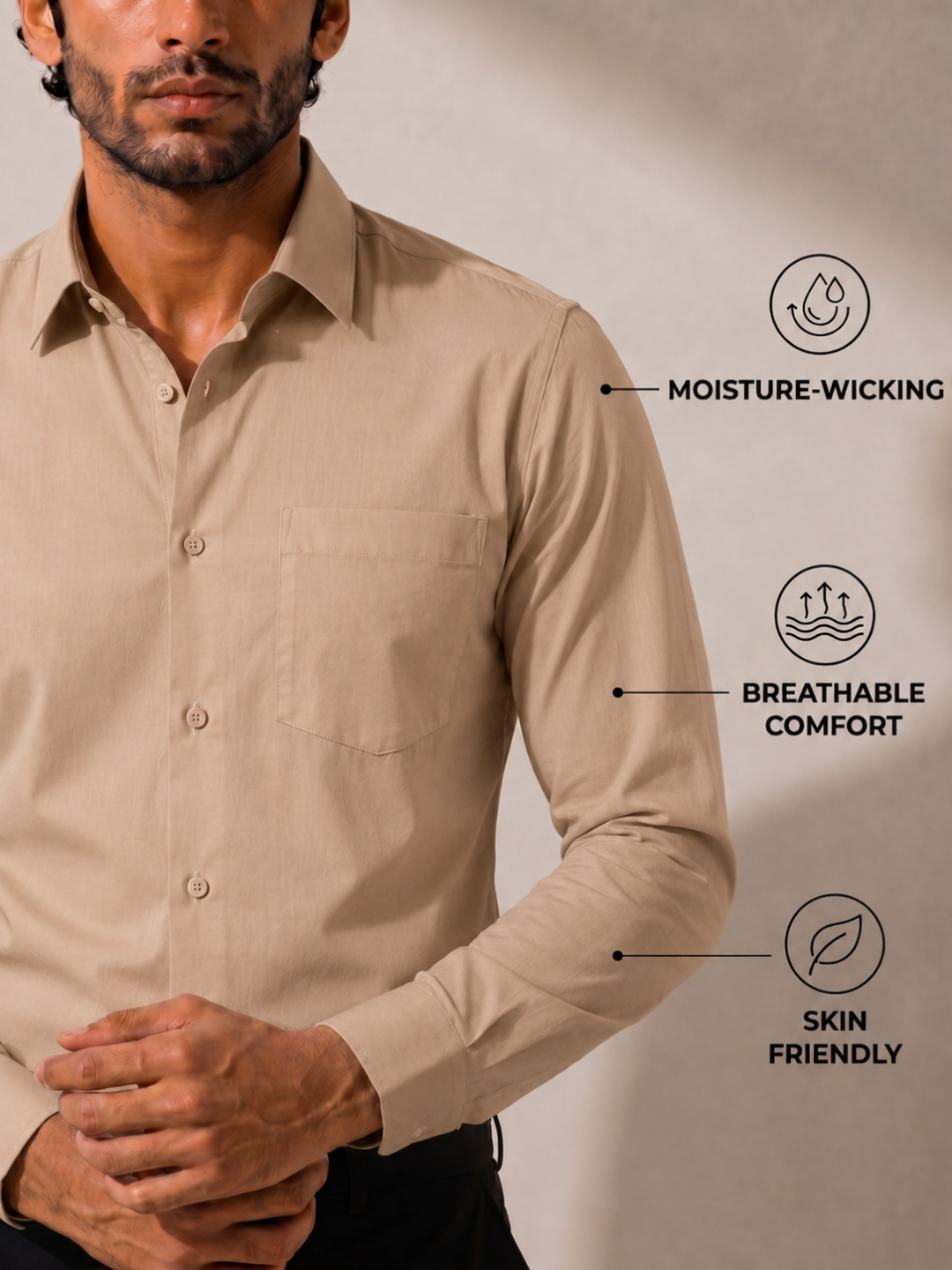 Khadi Cotton Beige Full Sleeve Smart Casual Shirt