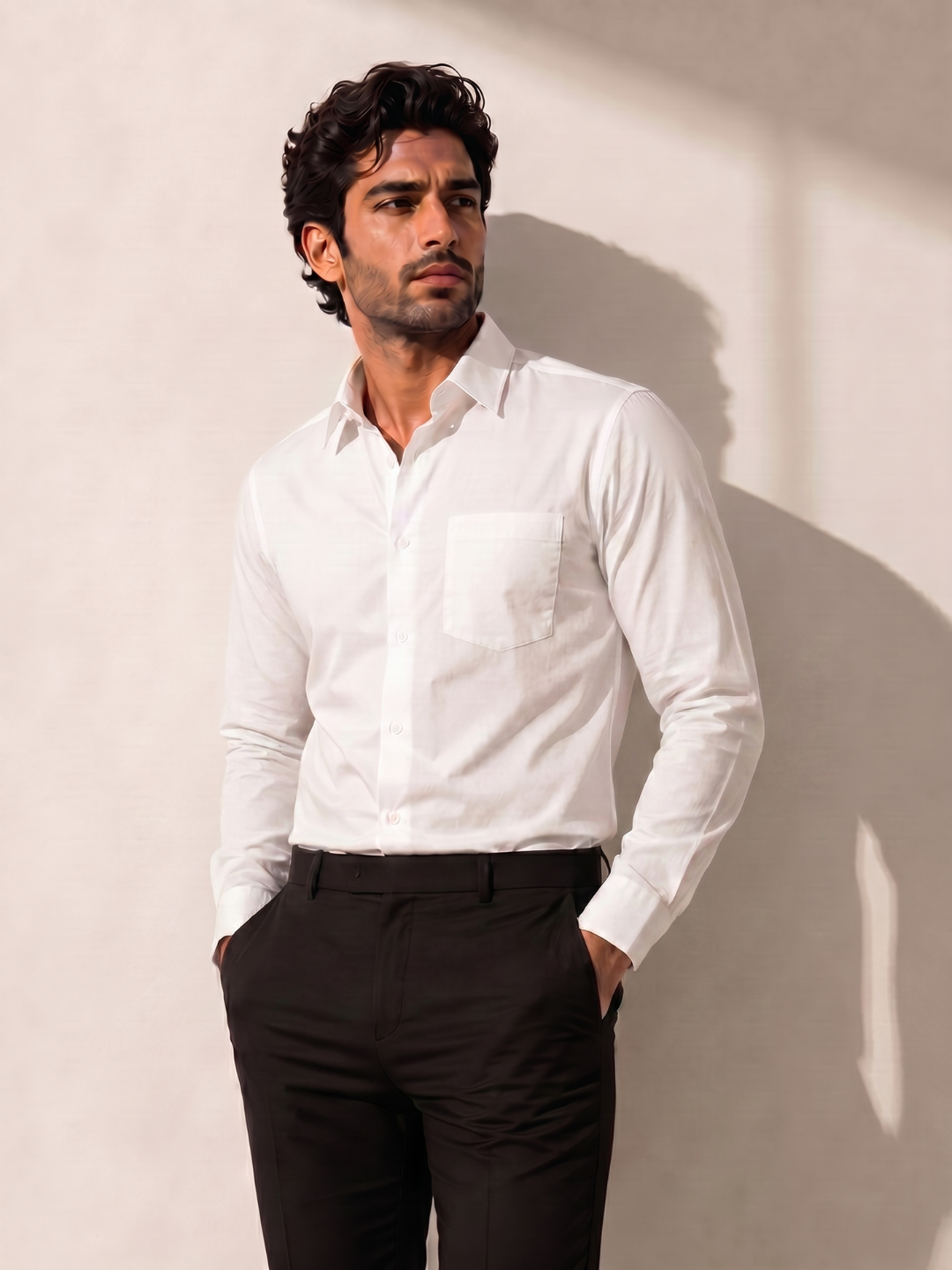 White Khadi Cotton Smart Casual Shirt Full Sleeve