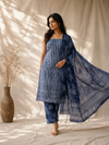Indigo Horizon Stripe Batik  | 3-Piece Unstitched Suit Set