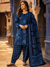 Blue Batik Spiral Print with Ethnic Dupatta 3 Pcs Unstitched Suit Set