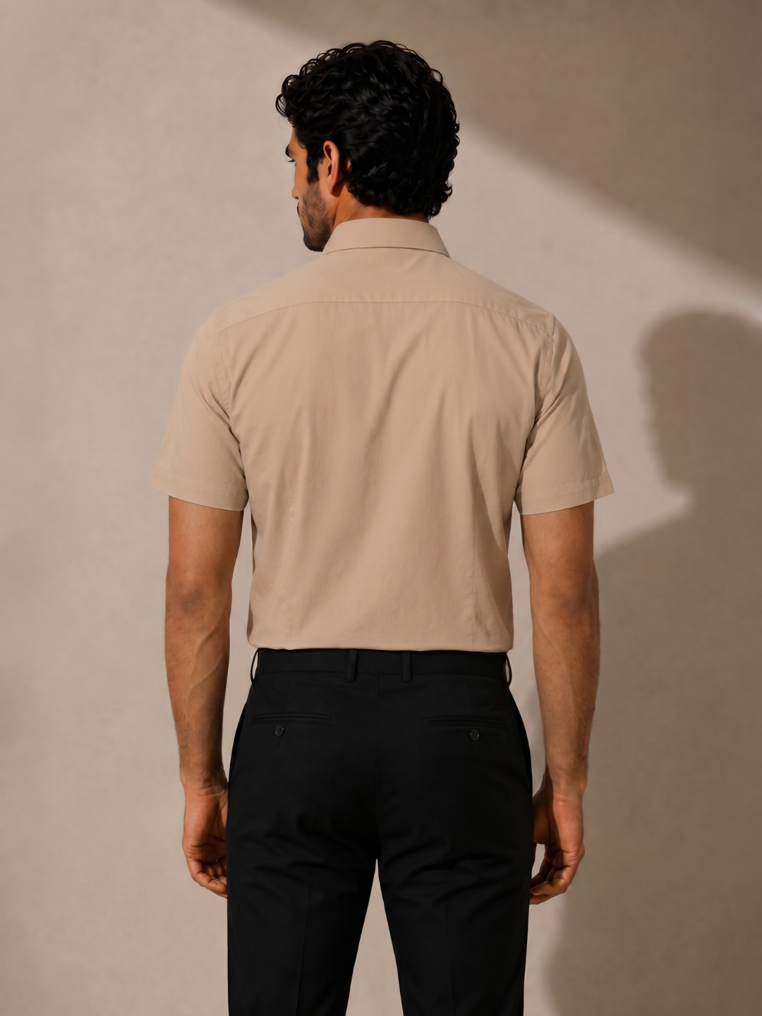 Beige Khadi Cotton Smart Casual Shirt Half Sleeve