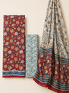 Rust Red Floral Block Print | 3-Piece Unstitched Suit Set