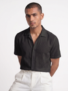 Khadi Midnight Black Cuban Collar Half Sleeve  Shirt