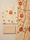 Khaddar Premium Hand Painted 3 Pcs Unstitched Suit Set - Beige Floral Vine