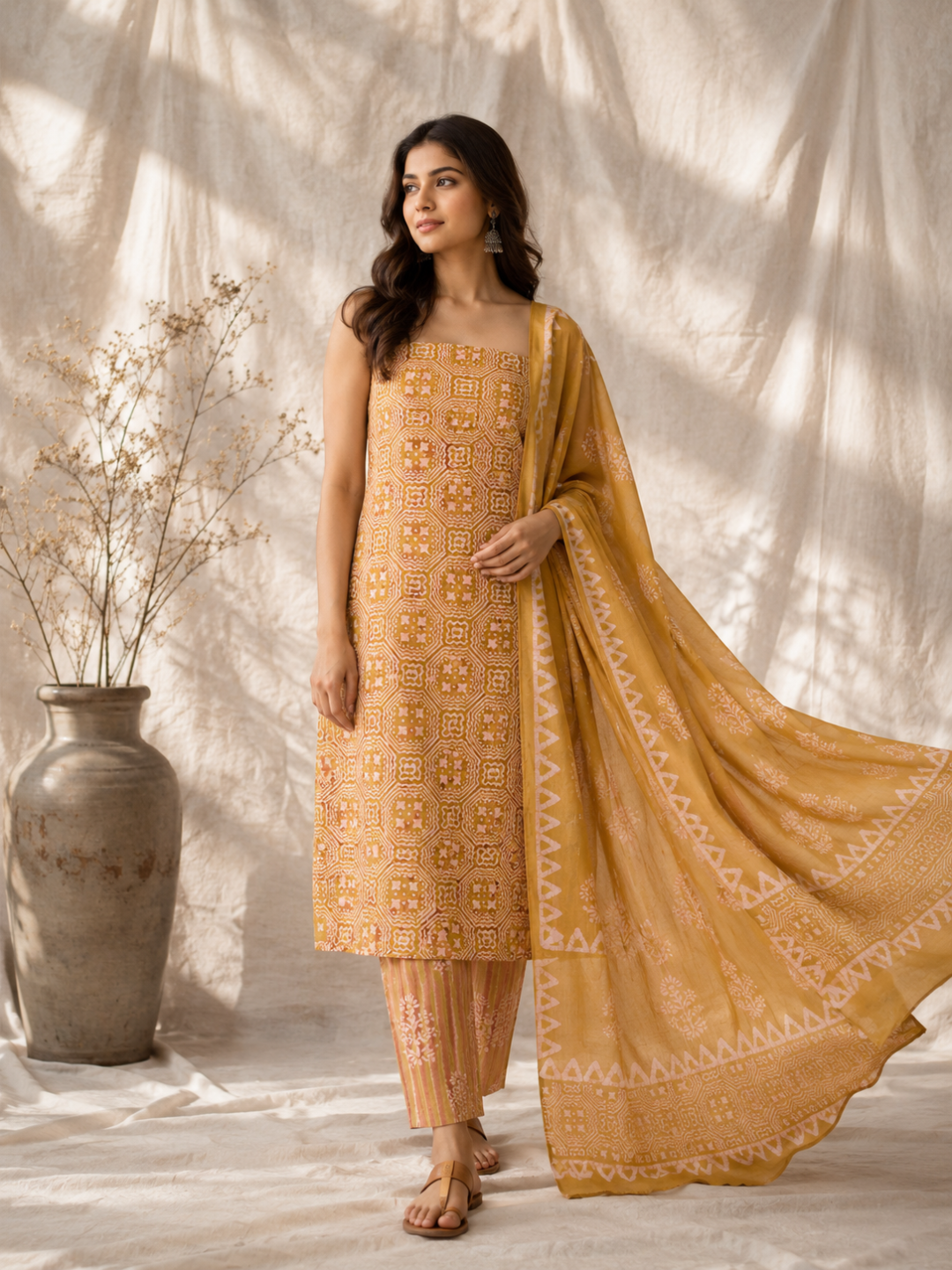 Mustard Mosaic Batik | 3-Piece Unstitched Suit Set
