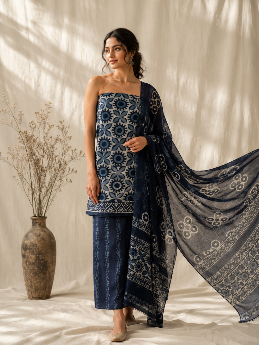 Misty Ash Batik Cotton Fabric  | 3-Piece Unstitched Suit Set