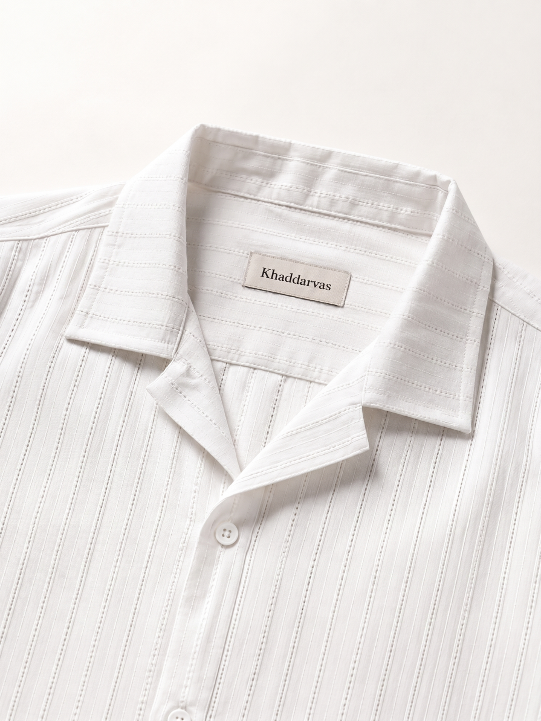 Khadi Pearl White Cuban Collar Half Sleeve  Shirt