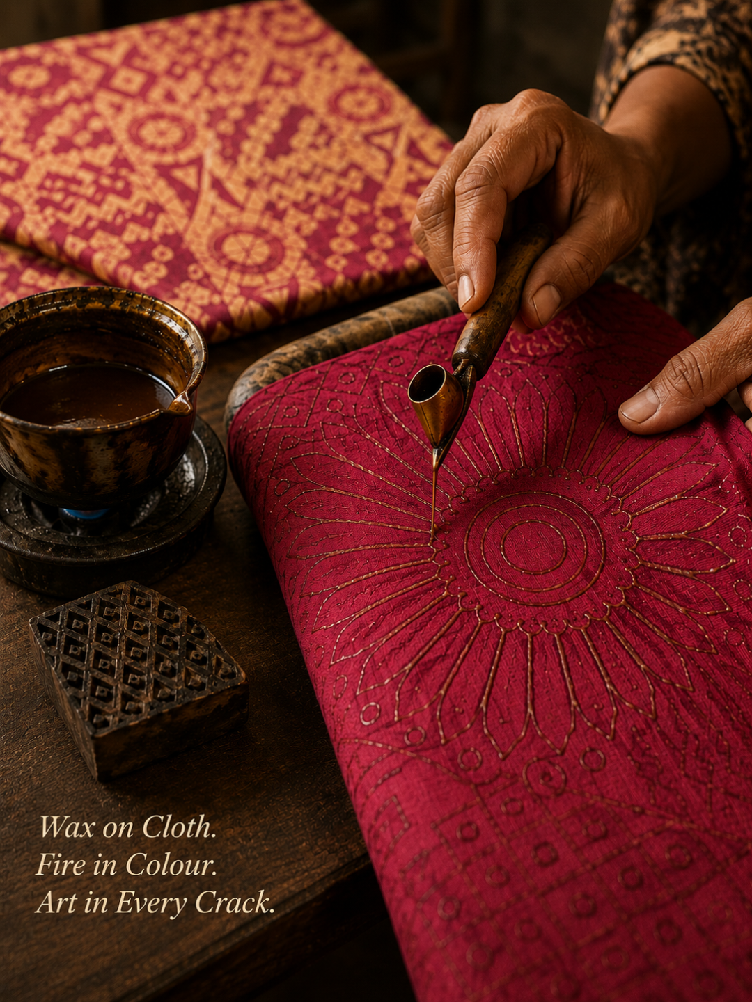 Red Batik Sunburst Print | 3-Piece Unstitched Suit Set