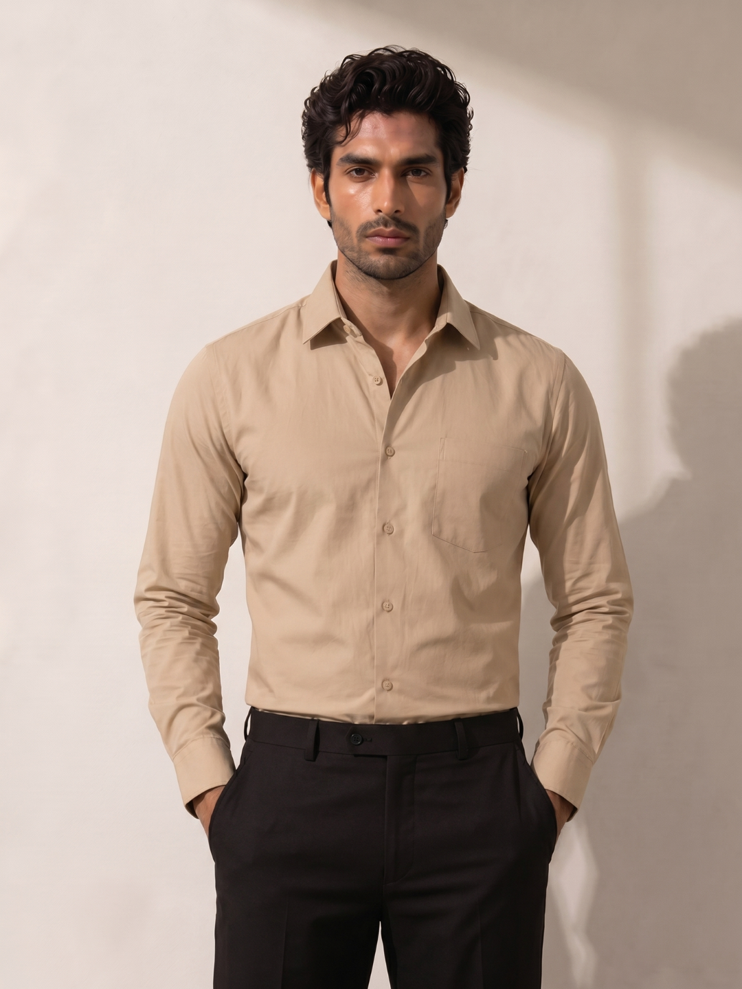 Khadi Cotton Beige Full Sleeve Smart Casual Shirt