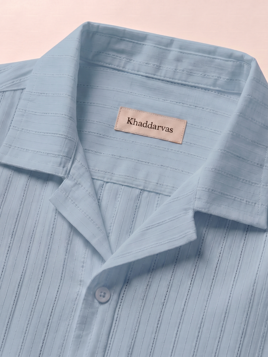 Khadi Pigeon Blue Cuban Collar Half Sleeve  Shirt