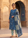 Indigo Floral Block Print | 3-Piece Unstitched Suit Set