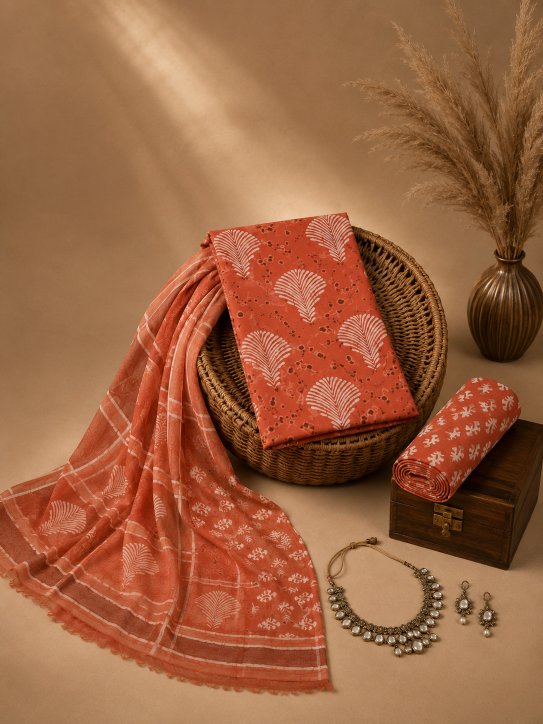 Terracotta Chevron Batik | 3-Piece Unstitched Suit Set