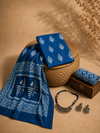 Indigo Batik Buti & Geometric Motif | 3-Piece Unstitched Suit Set
