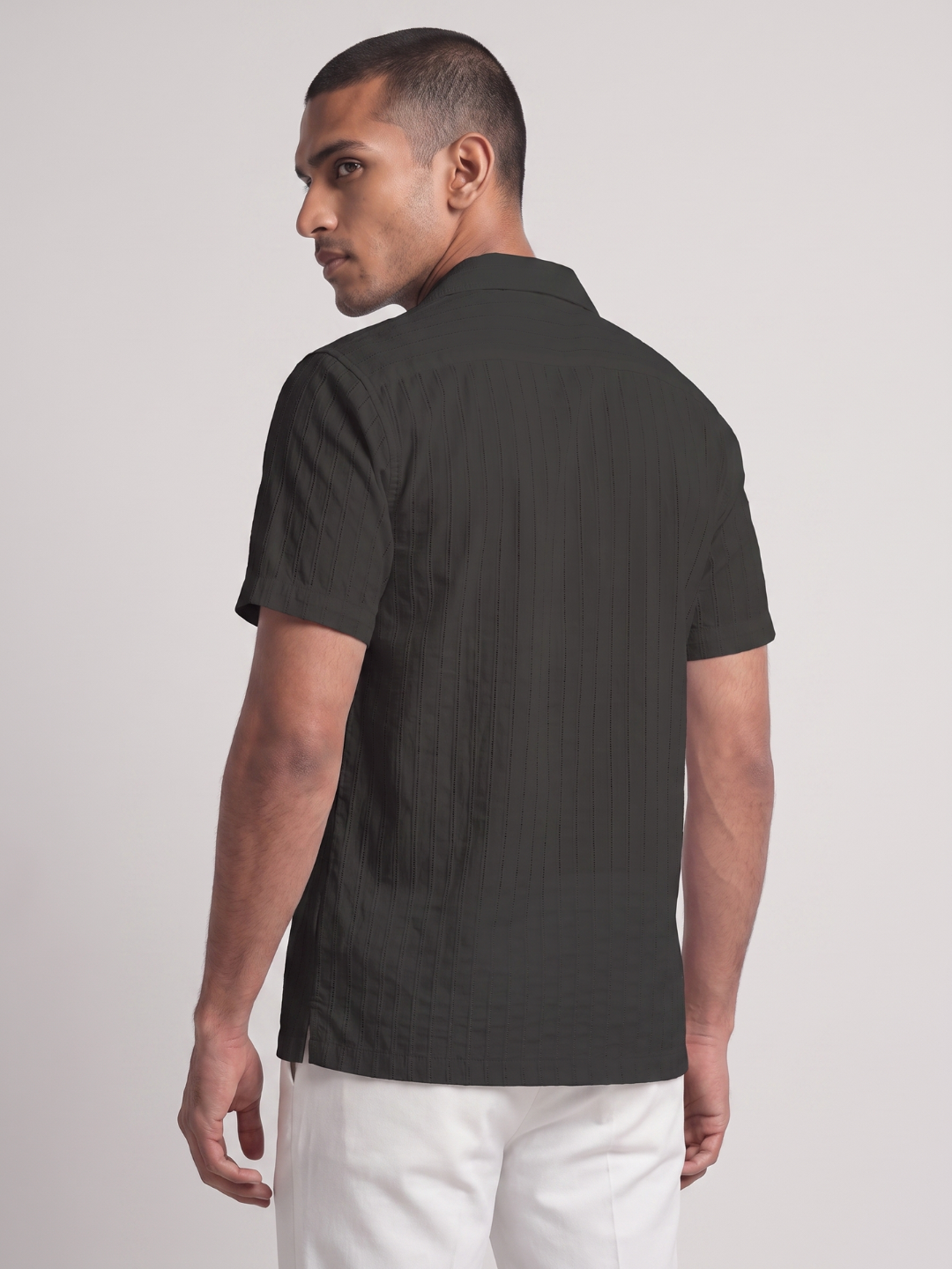 Khadi Midnight Black Cuban Collar Half Sleeve  Shirt