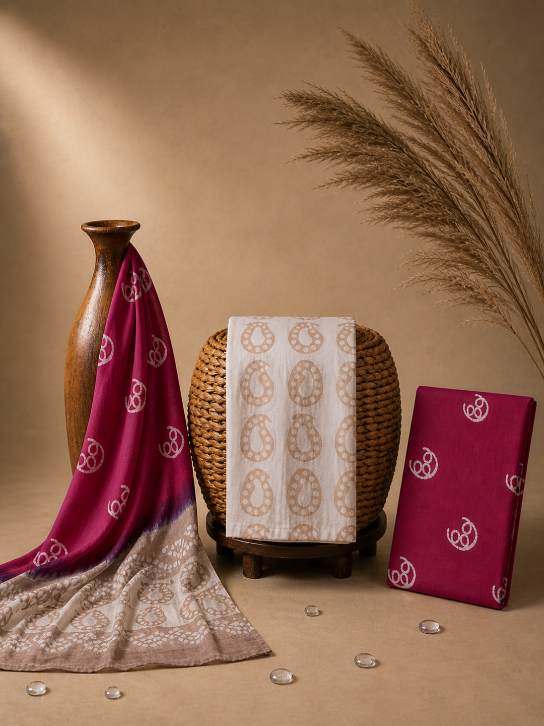 Rani Pink Batik Paisley | 3-Piece Unstitched Suit Set