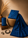 Blue Batik Spiral Print with Ethnic Dupatta 3 Pcs Unstitched Suit Set