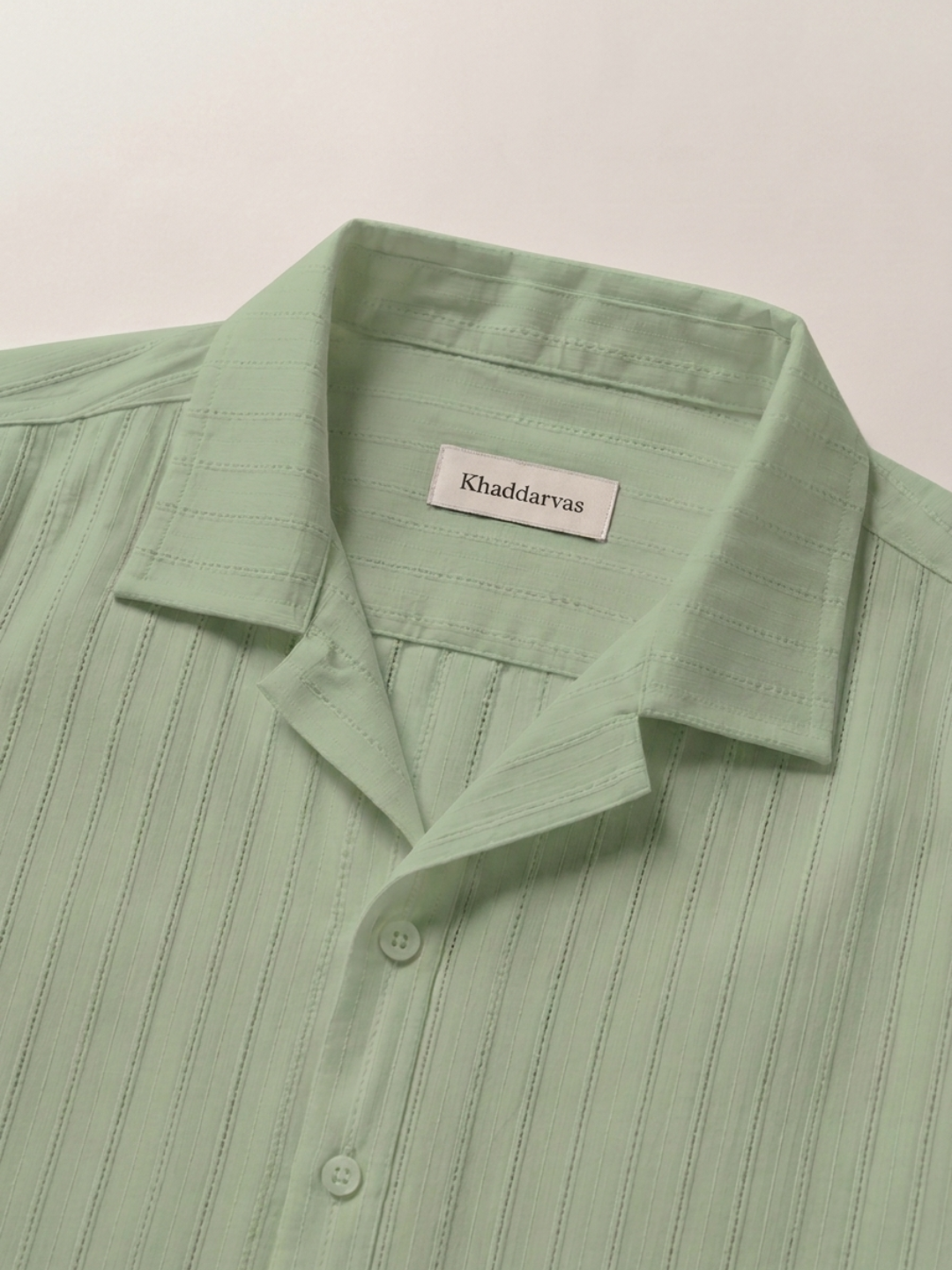 Khadi Fern Green Cuban Collar Half Sleeve Shirt