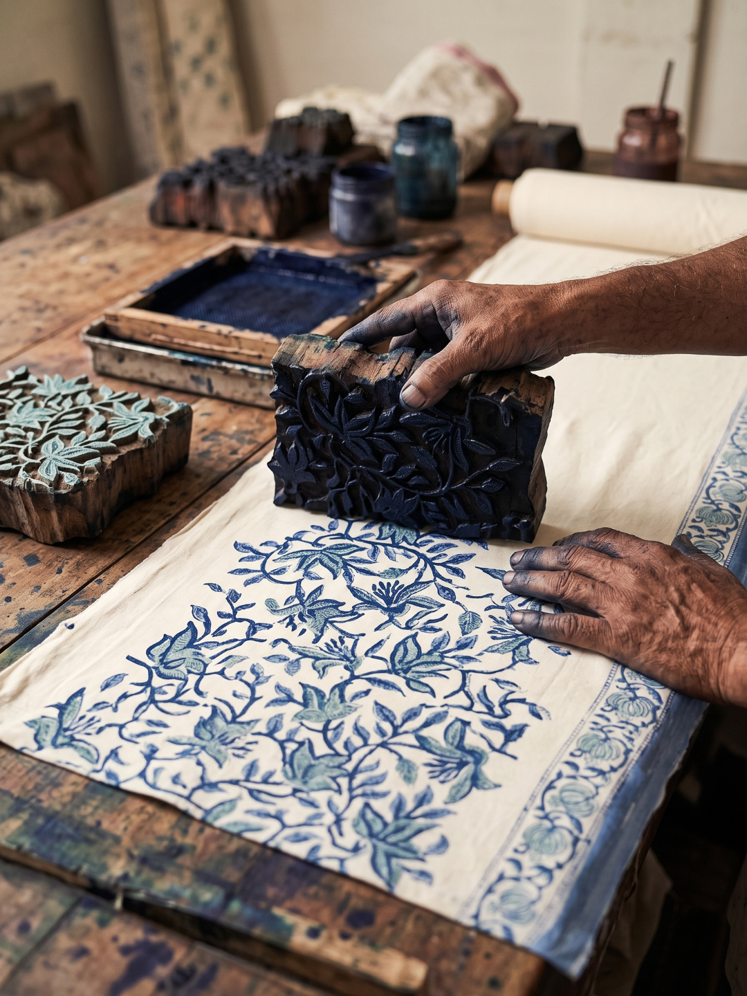 Indigo Blossom Block Print | 3-Piece Unstitched Suit Set