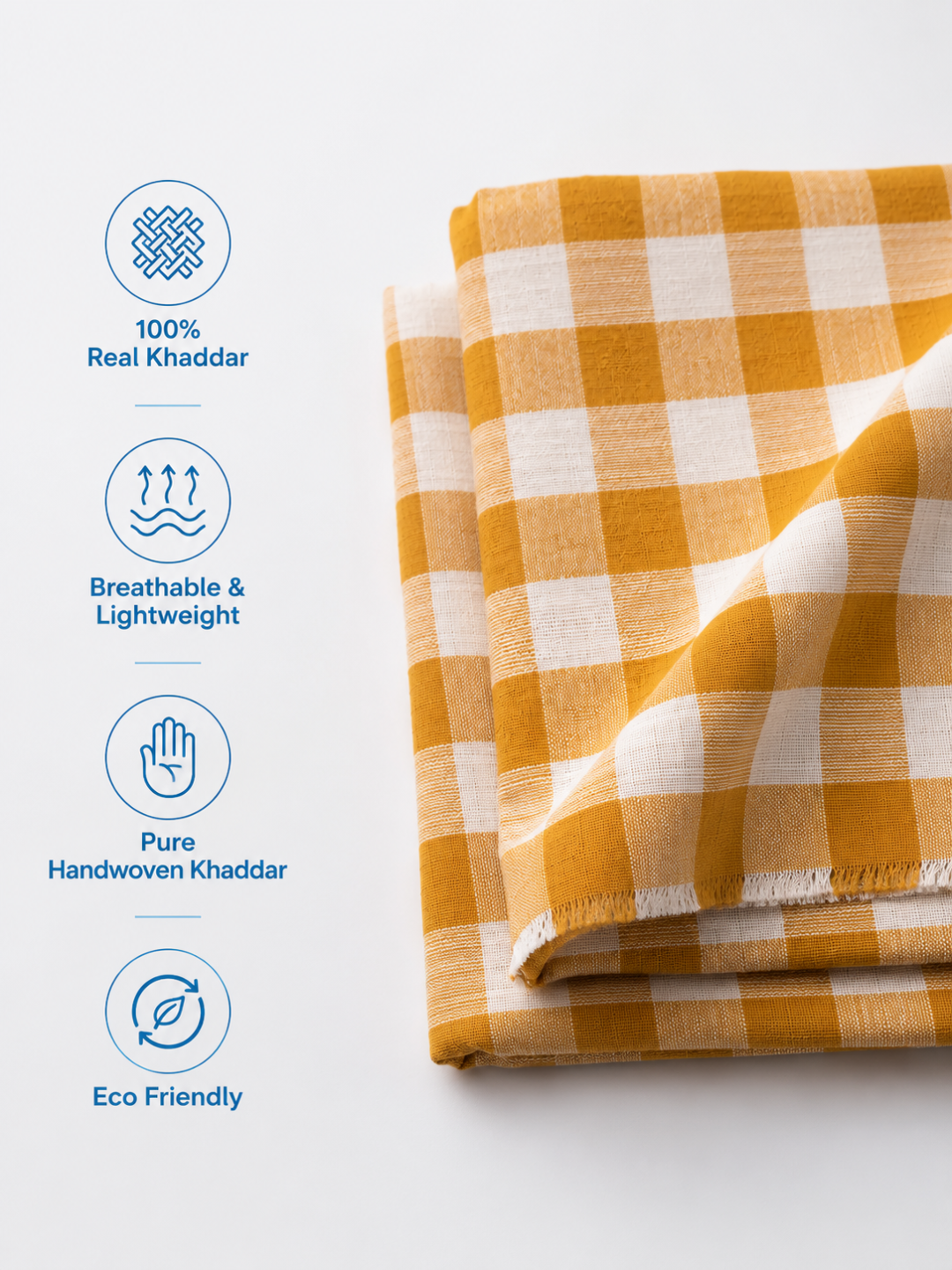 Authentic Mustard Checked Khaddar Cotton Fabric