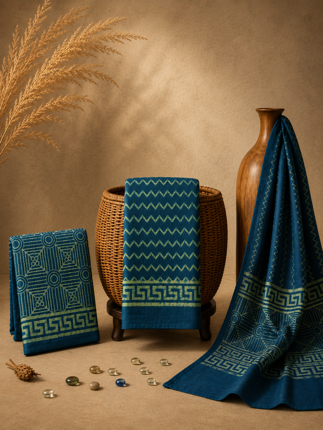 Teal Blue Batik Geometric Motif | 3-Piece Unstitched Suit Set