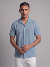 Khadi Pigeon Blue Cuban Collar Half Sleeve  Shirt