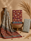 Rust Red Floral Block Print | 3-Piece Unstitched Suit Set