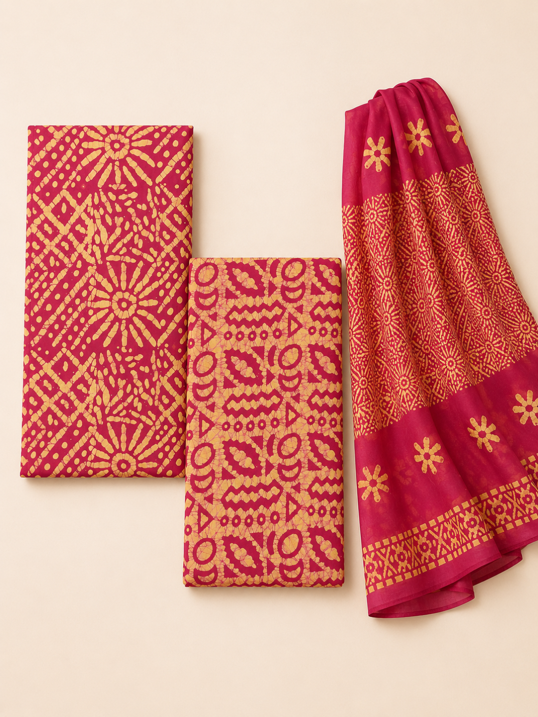 Red Batik Sunburst Print | 3-Piece Unstitched Suit Set