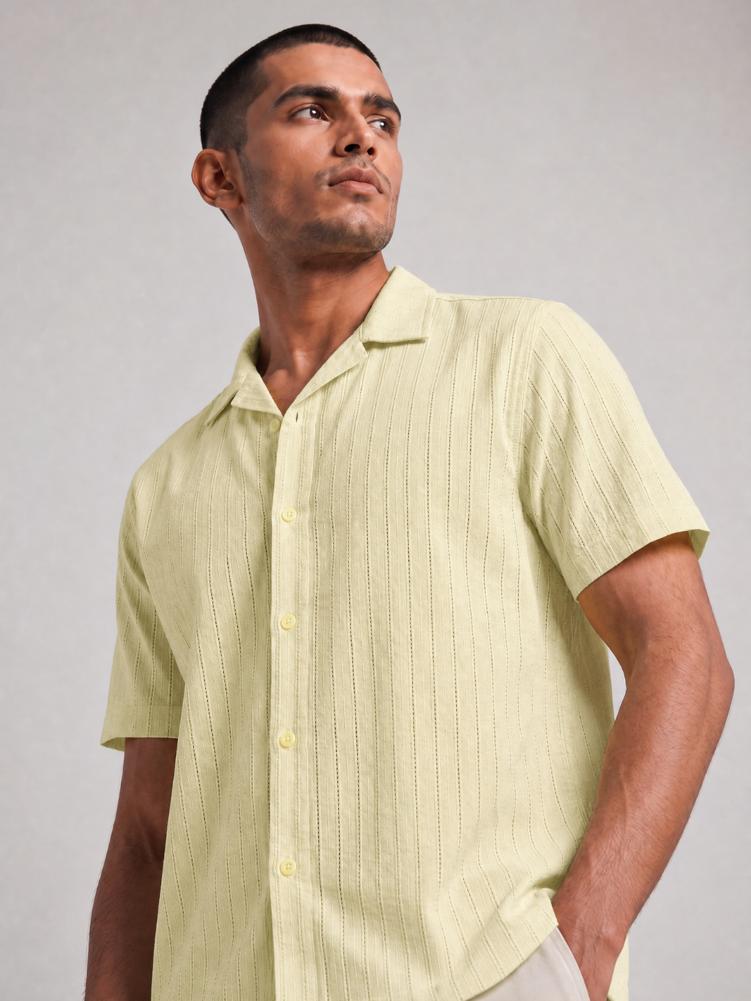 Khadi Lemon Yellow Cuban Collar Half Sleeve  Shirt