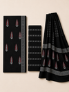 Black Batik Leaf Motif - 3-Piece Unstitched Suit Set