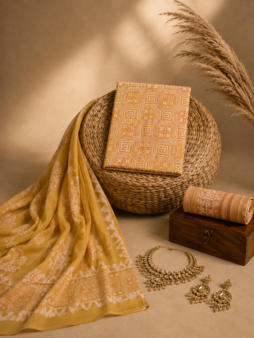 Mustard Mosaic Batik | 3-Piece Unstitched Suit Set