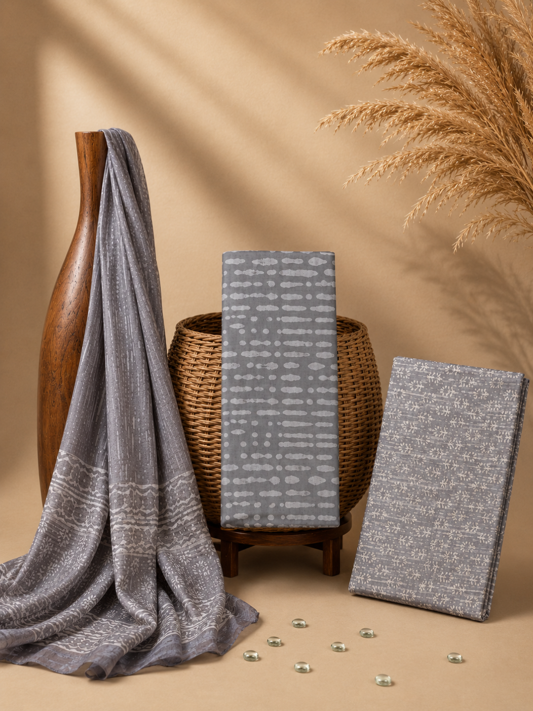 Grey Batik Abstract Motif | 3-Piece Unstitched Suit Set