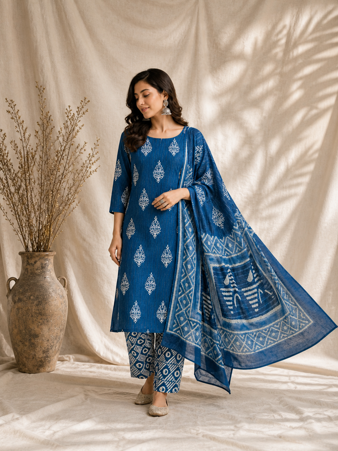 Indigo Batik Buti & Geometric Motif | 3-Piece Unstitched Suit Set