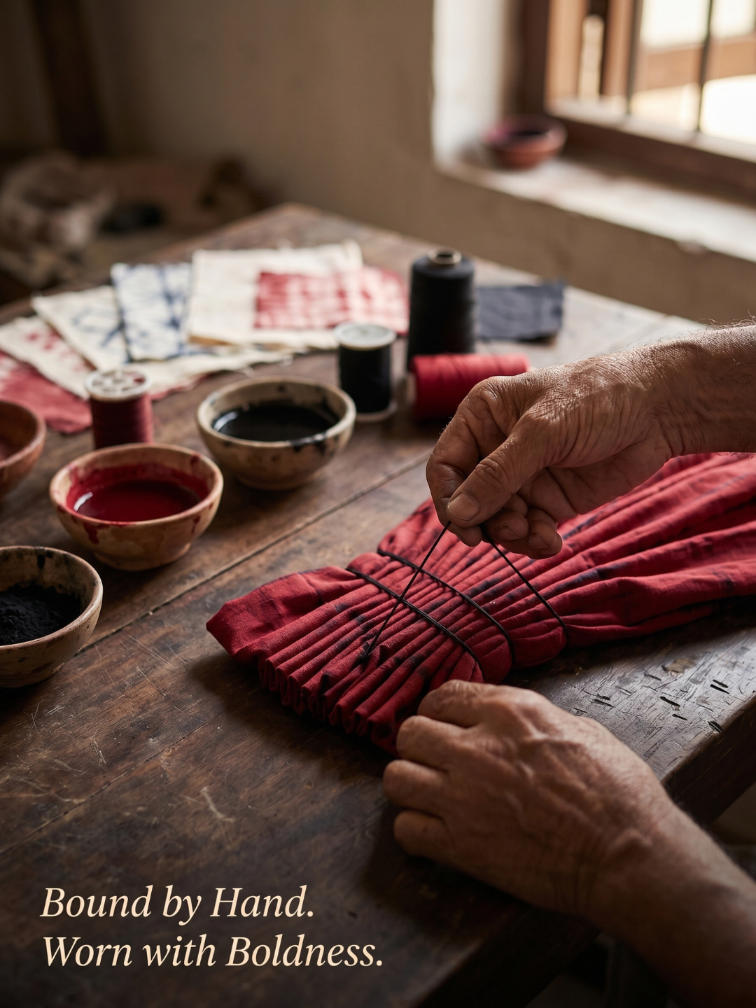 Red & Black Tie-Dye Shibori | 3-Piece Unstitched Suit Set