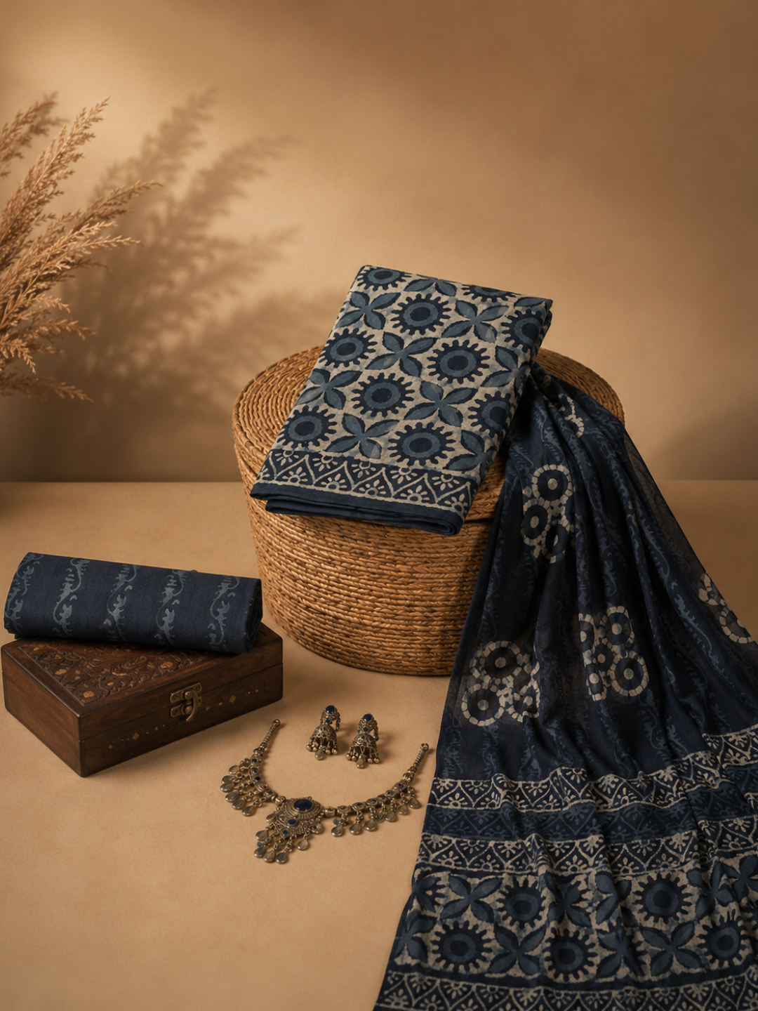 Misty Ash Batik Cotton Fabric  | 3-Piece Unstitched Suit Set