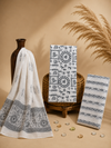 White & Black Tribal Block Print | 3-Piece Unstitched Suit Set