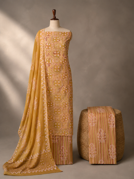 Mustard Mosaic Batik | 3-Piece Unstitched Suit Set