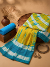 Yellow & Sky Blue Shibori Tie-Dye Pattern - 3-Piece Unstitched Suit Set