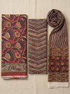 Rust Brown Floral Block Print - 3 Piece Unstitched Suit Set