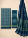 Teal Blue Batik Geometric Motif | 3-Piece Unstitched Suit Set