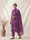 Khaddar Exclusive Hand Painted 3 Pcs Unstitched Suit Set - Royal Plum Floral