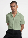 Khadi Fern Green Cuban Collar Half Sleeve Shirt