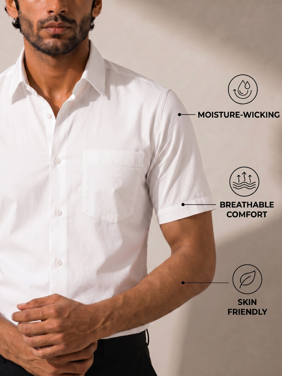 Premium Khadi White Smart Casual Shirt Half Sleeve