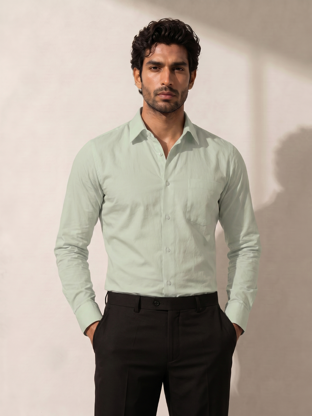 Olive Khadi Cotton Smart Casual Shirt Full Sleeve