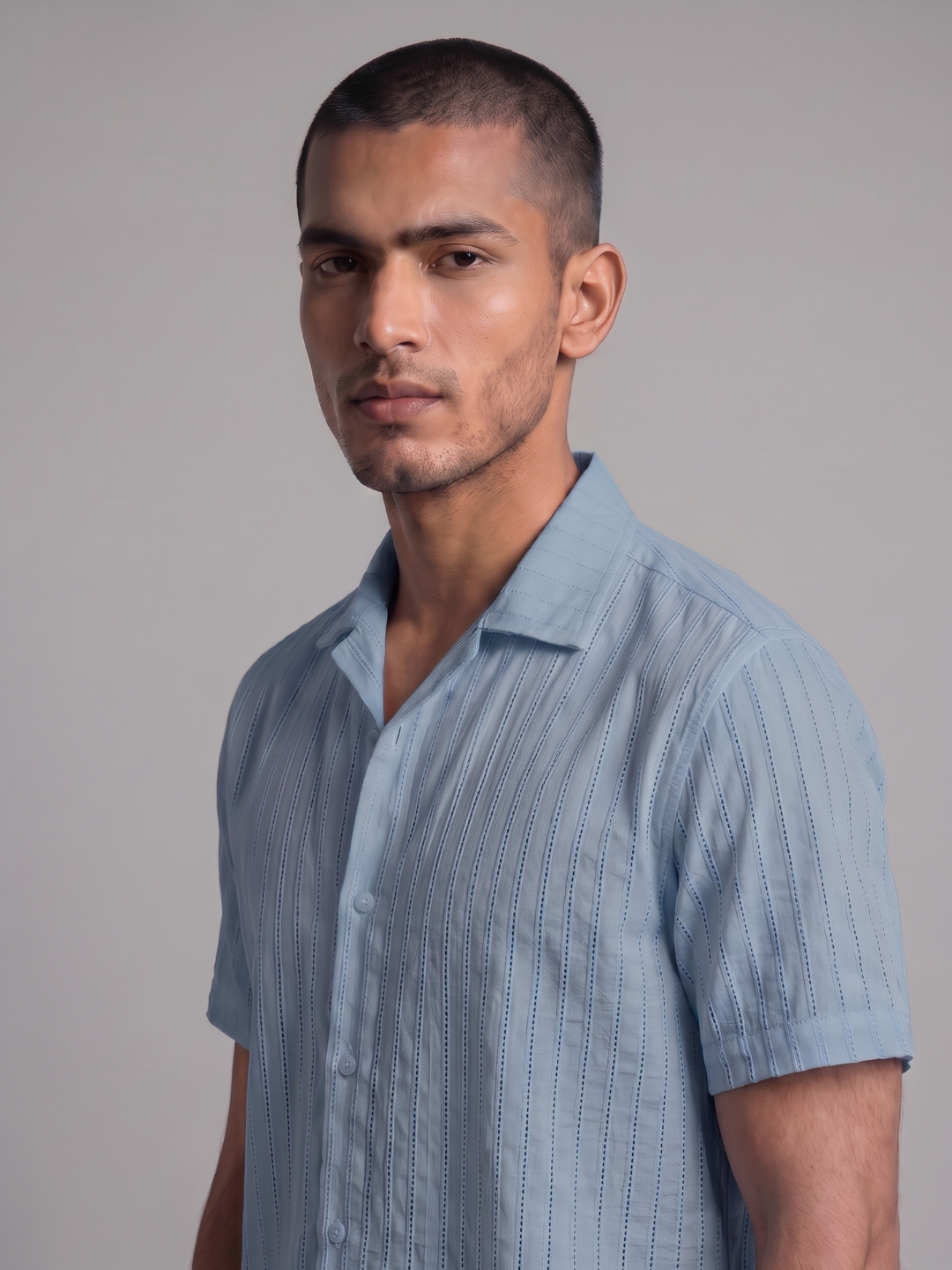 Khadi Pigeon Blue Cuban Collar Half Sleeve  Shirt